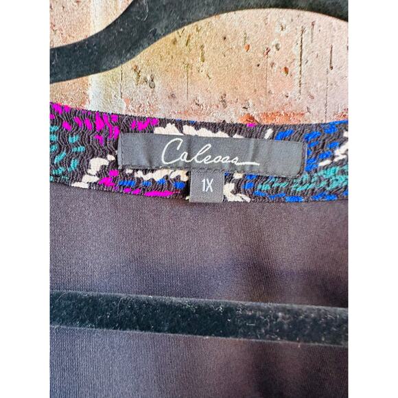 Calessa Women's Multicolor Embroidery Stretch Spilt V-Neck Blouse Tops Sz 1X NWT - Picture 4 of 4